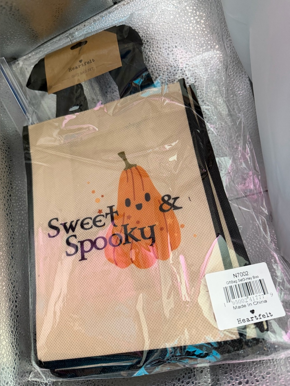 Heartfelt Gift Bag Set of 3 bags - Hey Boo Beige & Black SWEET & SPOOKY NWT